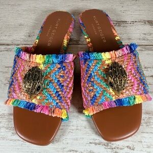 Kurt Geiger Kensington Eagle Casual Flat Raffia Slide Sandals EU 37 New Rainbow